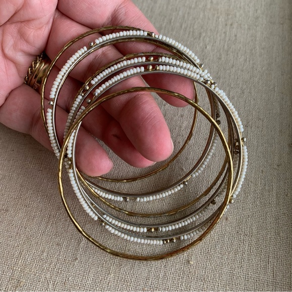 Gold and pearl bead bangle set - Picture 4 of 5